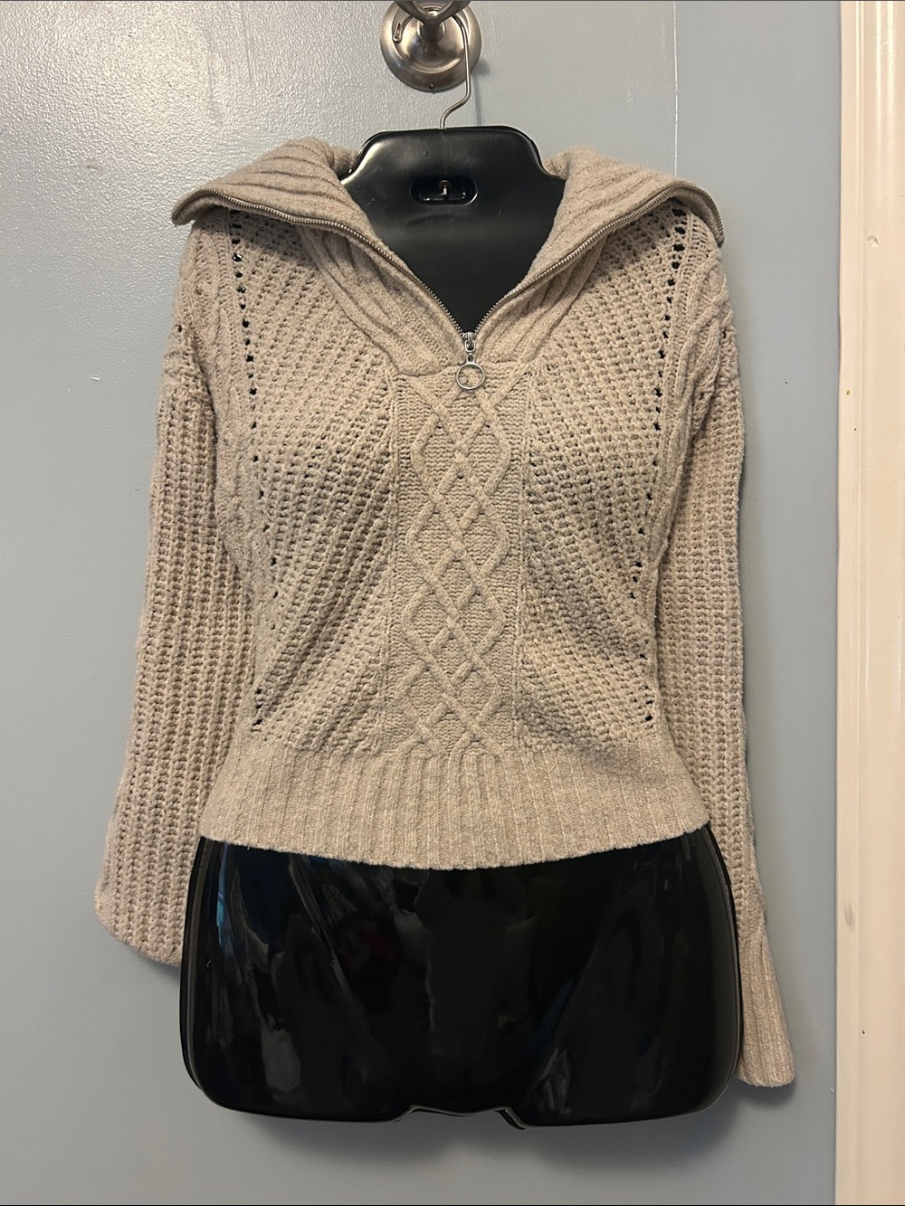 Sincerely Jules Beige Cowl-Neck Cable Knit Sweater